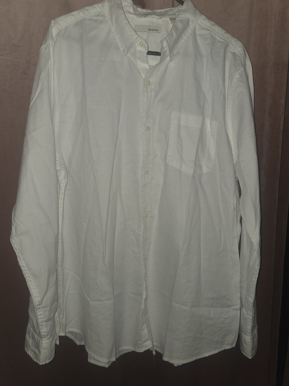 HawkerRye Men's XL Solid White Cotton Woven Button-Down Shirt Pockets LS